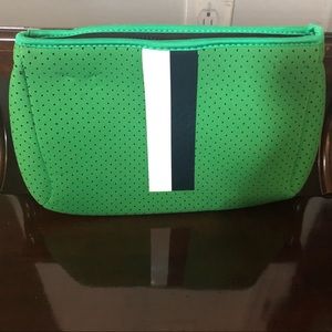 Neoprene cross body bag - Green with blue and white stripe
